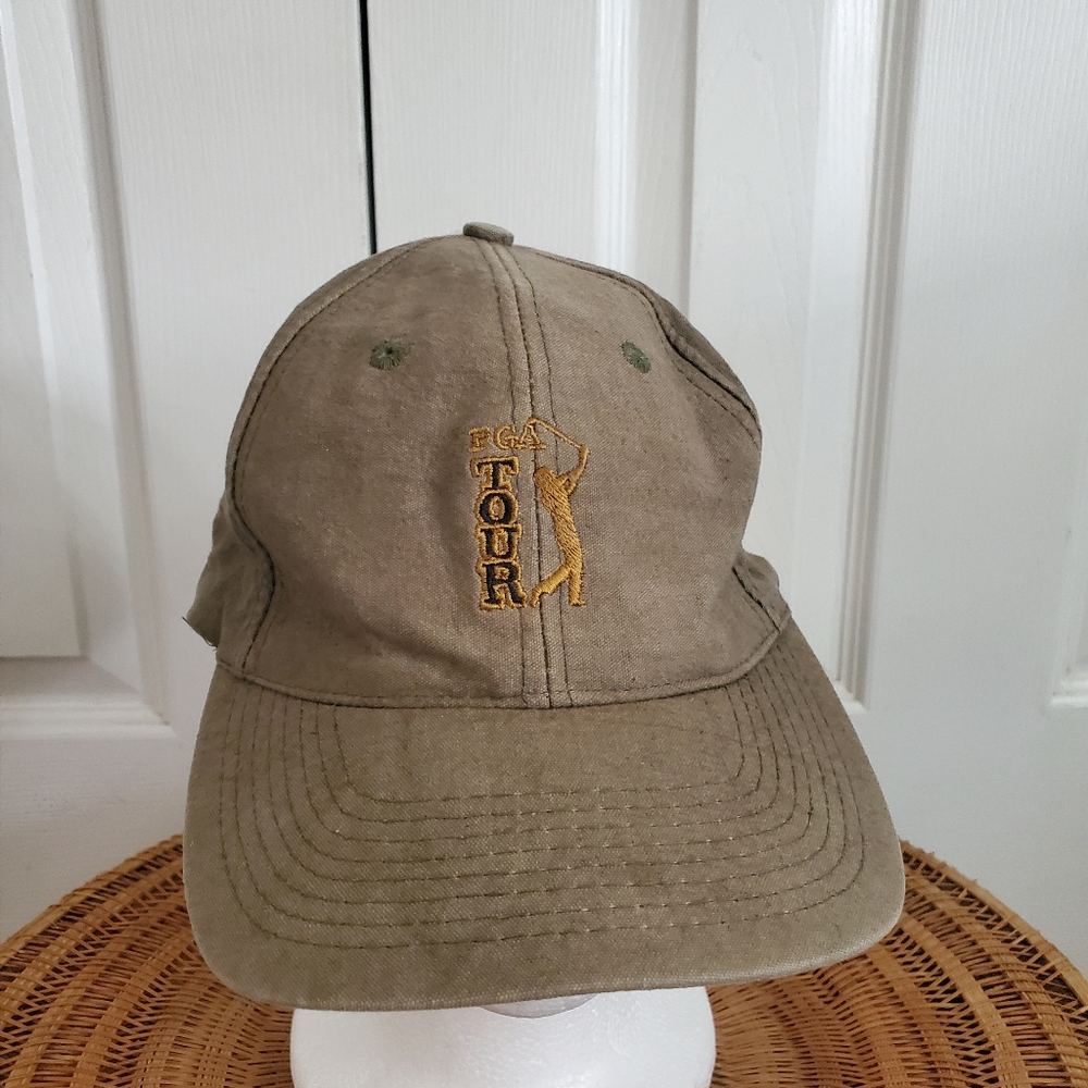PGA Tour Brown Khaki Snap Back Dad Adjustable Cap